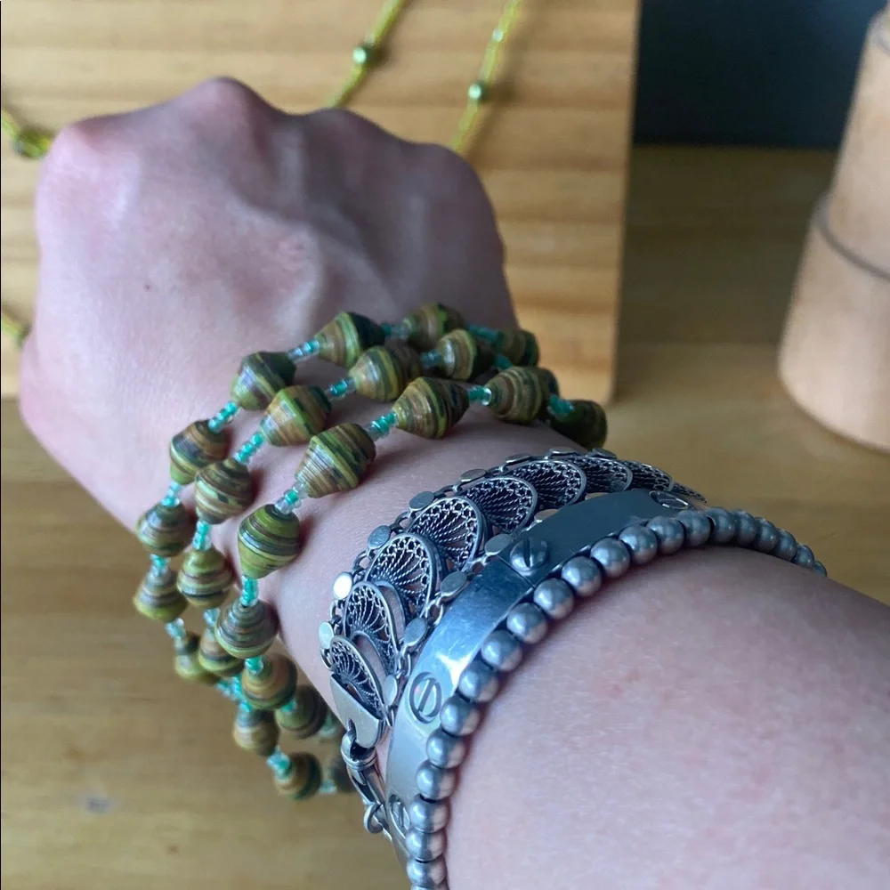 Vintage 1990s Rolled Paper Beaded Bracelet with necklace